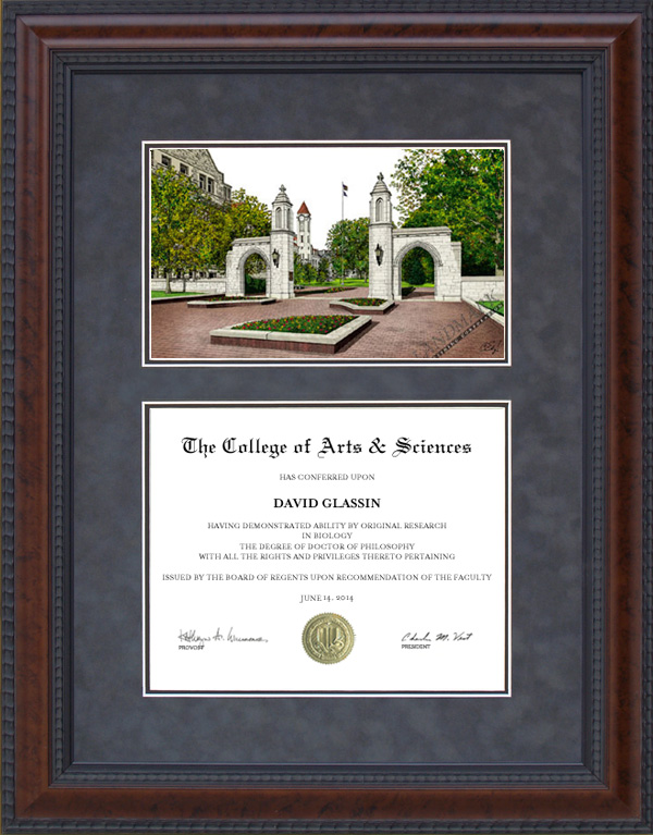 Diploma Frame with Licensed Indiana University (IU) Campus Lithograph