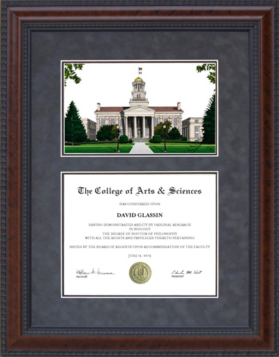 University of Iowa (UI) Diploma Frame with Campus Lithograph