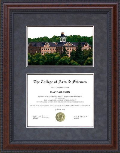 Indiana University of Pennsylvania (IUP) Diploma Frame with Campus Lithograph