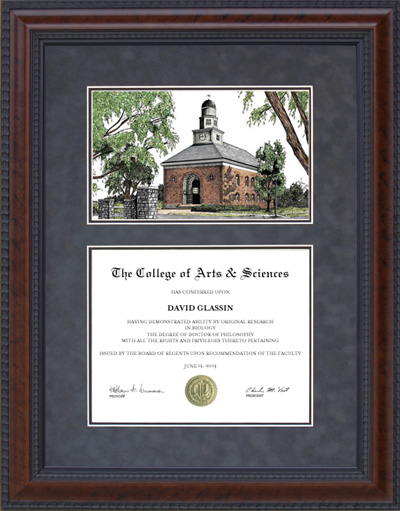 Illinois Wesleyan University (IWU) Diploma Frame with Campus Lithograph