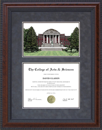 University of Louisville (U of L) Diploma Frame with Campus Lithograph