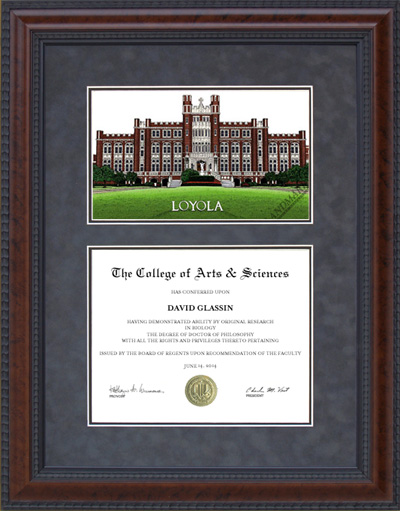 Loyola University, New Orleans Diploma Frame with Campus Lithograph