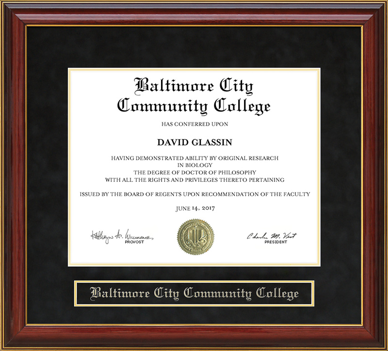 Baltimore City Community College (BCCC) Mahogany Diploma Frame ...