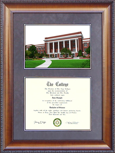 University of Memphis (U of M) Diploma Frame with Campus Lithograph