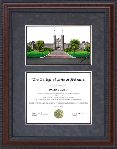 Washington University (Wash U) Diploma Frame with Campus Lithograph