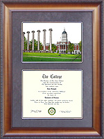 University of Missouri (Mizzou) Diploma Frame with Campus Lithograph