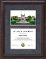 Washington University (Wash U) Diploma Frame with Campus Lithograph