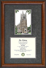 Duke University Diploma Frame with Campus Lithograph