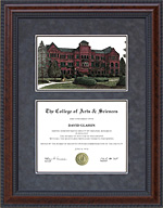 Nebraska Wesleyan University (NWU) Document Frame with Campus Lithograph
