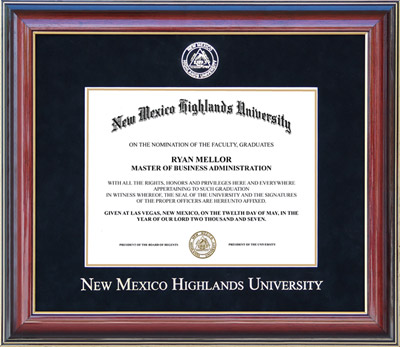 New Mexico Highlands University Diploma Frame with Embossed Black Mat