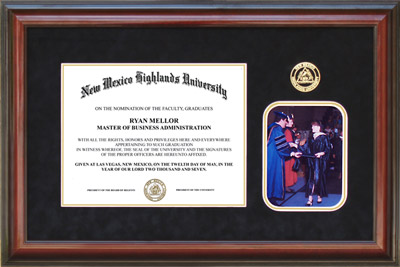 New Mexico Highlands Cherry Diploma Frame with 5x7 Photo Opening