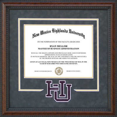 NMHU Burl Diploma Frame with Suede Mat