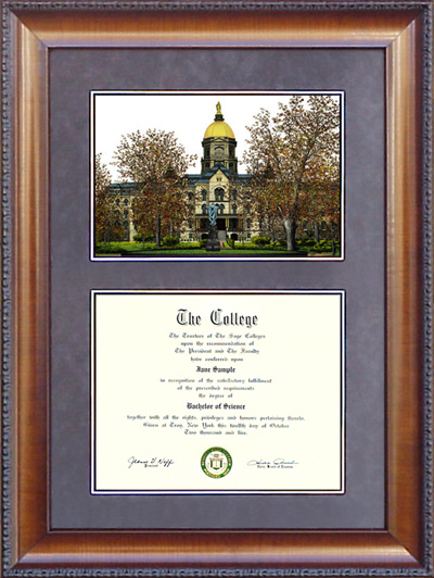 Notre Dame Diploma Frame with Campus Lithograph