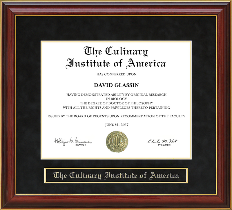 The Culinary Institute of America (CIA) Mahogany Diploma Frame Wordyisms