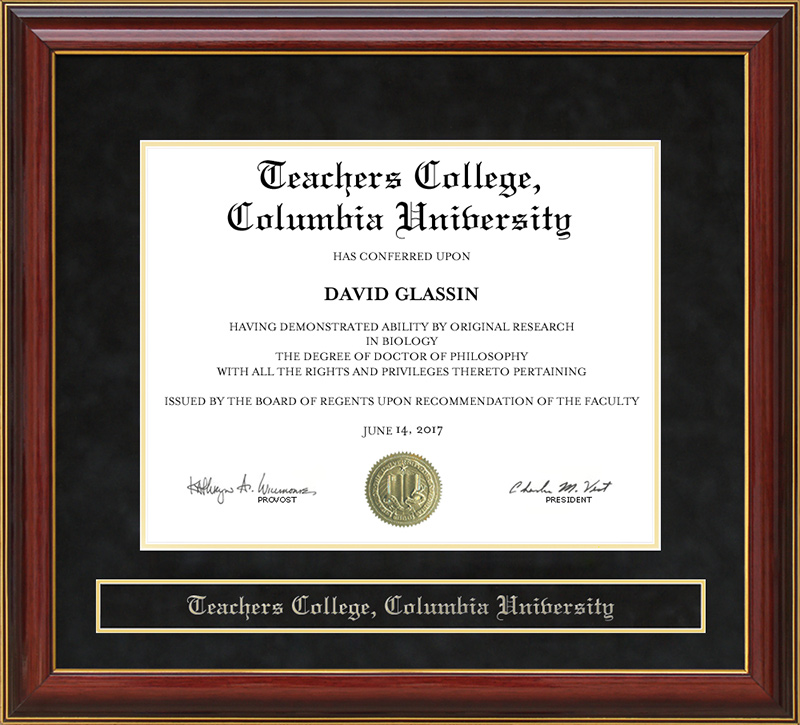 teachers college columbia university mahogany diploma frame