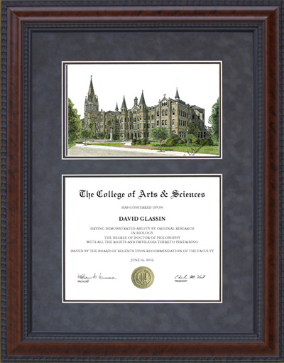 Our Lady of the Lake University (OLLU) Diploma Frame with Campus Lithograph