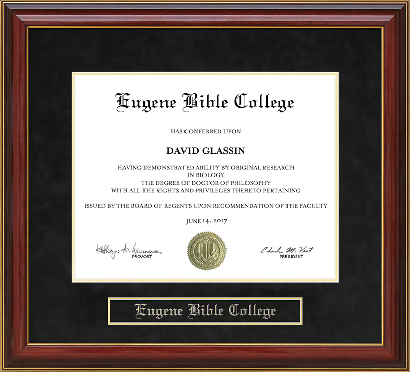 Eugene Bible College (EBC) Mahogany Diploma Frame Wordyisms