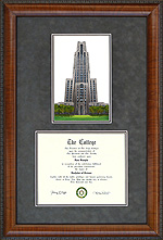 University of Pittsburgh (Pitt) Diploma Frame with Campus Lithograph