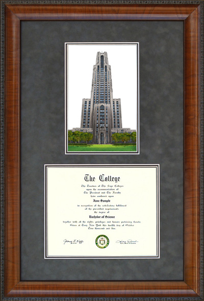University of Pittsburgh (Pitt) Diploma Frame with Campus Lithograph