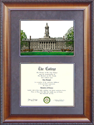 Pennsylvania State University (Penn State) Diploma Frame with Campus Lithograph
