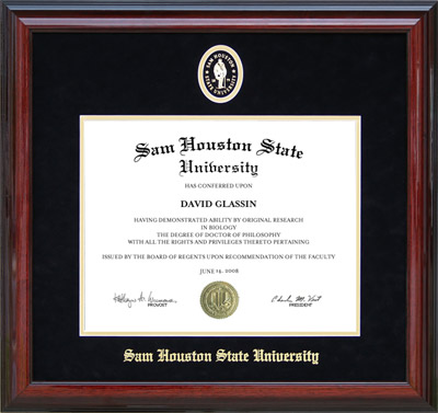 Sam Houston Cherry Diploma Frame with Embossed Suede Mat