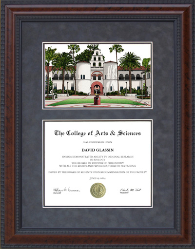 San Diego State (SDSU) Diploma Frame with Campus Lithograph