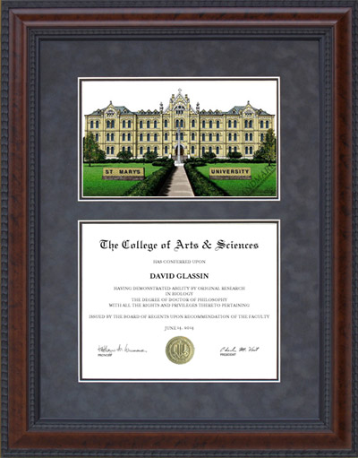 St. Mary's University Diploma Frame with Campus Lithograph
