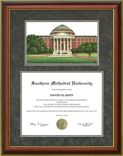 SMU Diploma Frame with Gray Suede Mat and Signed Lithograph