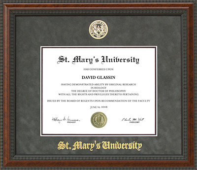 St. Mary's Diploma Frame with Gray Suede Mat & Gold Embossing
