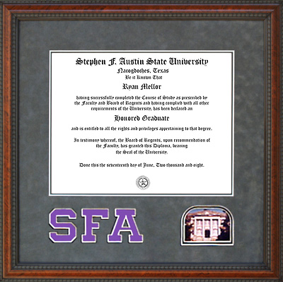 SFA Grey Suede Diploma Frame with Bevel Cut Logo