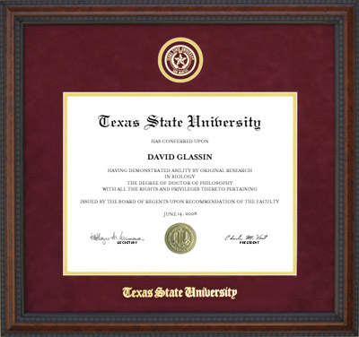 Texas State Diploma Frame with Embossed School Seal