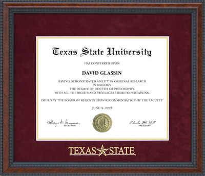 Texas State Diploma Frame with Embossed Maroon Suede Mat