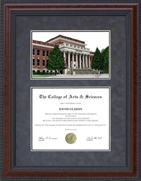 Diploma Frame with Middle Tennessee State (MTSU) Campus Lithograph Wordyisms