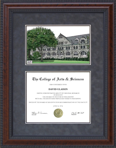 Tulane University Diploma Frame with Campus Lithograph
