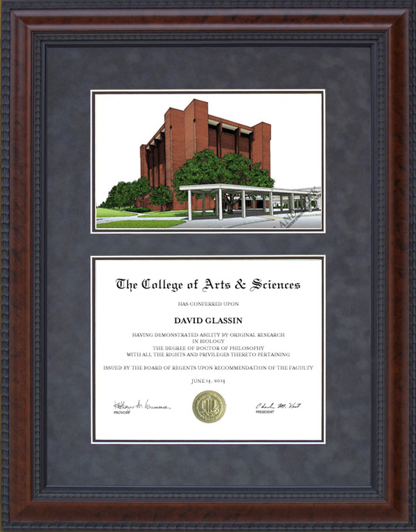 Diploma Frame with Licensed Lamar University (LU) Campus Lithograph Wordyisms