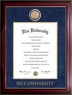 Rice University Medallion Diploma Frame