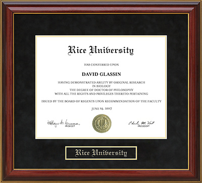 Rice University Mahogany Diploma Frame: Wordyisms