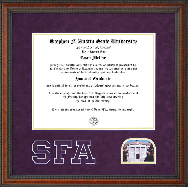 Stephen F. Austin Diploma Frame with Campus Photo Wordyisms