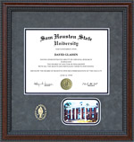 SHSU Diploma Frame with Gray Suede Mat, Gold Embossing & Austin Hall