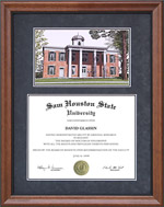 SHSU Ascot Diploma Frame with Gray Suede Mat & Signed Lithograph
