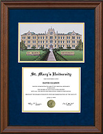 St. Mary's University Ascot Diploma Frame with Signed Lithograph in Blue Suede