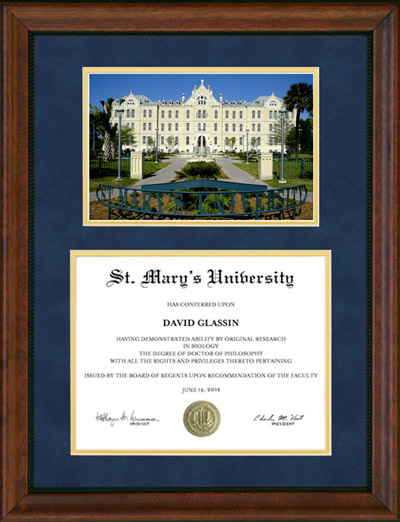 St. Mary's University diploma Frame with Campus Photo