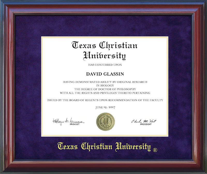 TCU Diploma Frame with embossed UltraSuede mat Wordyisms