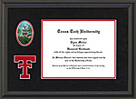 Texas Tech Diploma Frame with Black Suede Mat, Campus Photo & Red Logo