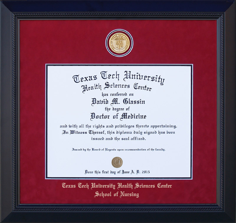 TTUHSC Designer Diploma Frame with Custom Minted Medallion Wordyisms