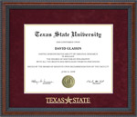 Texas State Diploma Frame with Embossed Maroon Suede Mat