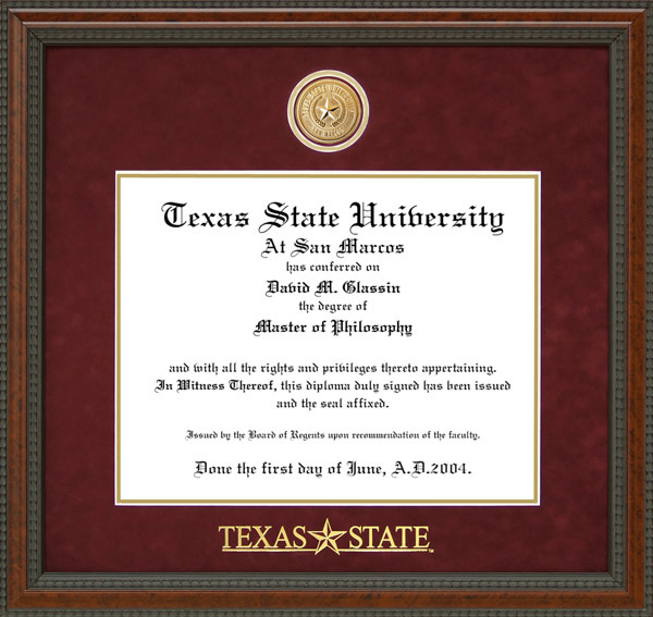 Texas State Logo Diploma Frame with Custom Medallion Wordyisms