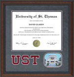 UST Grey Suede Diploma Frame with Link-Lee Mansion Photo