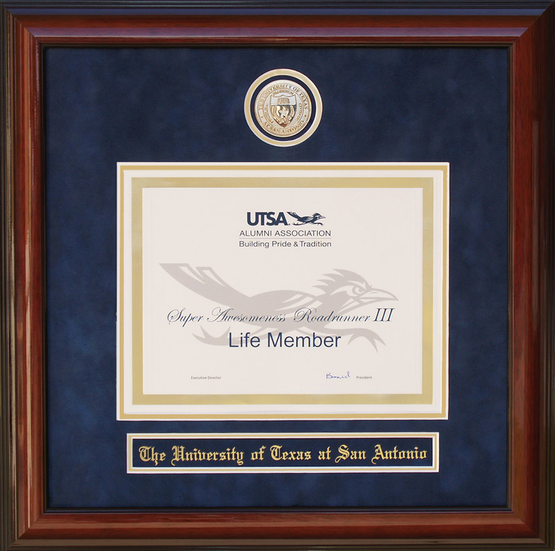 Official UTSA Alumni Life Member Certificate Frame Wordyisms