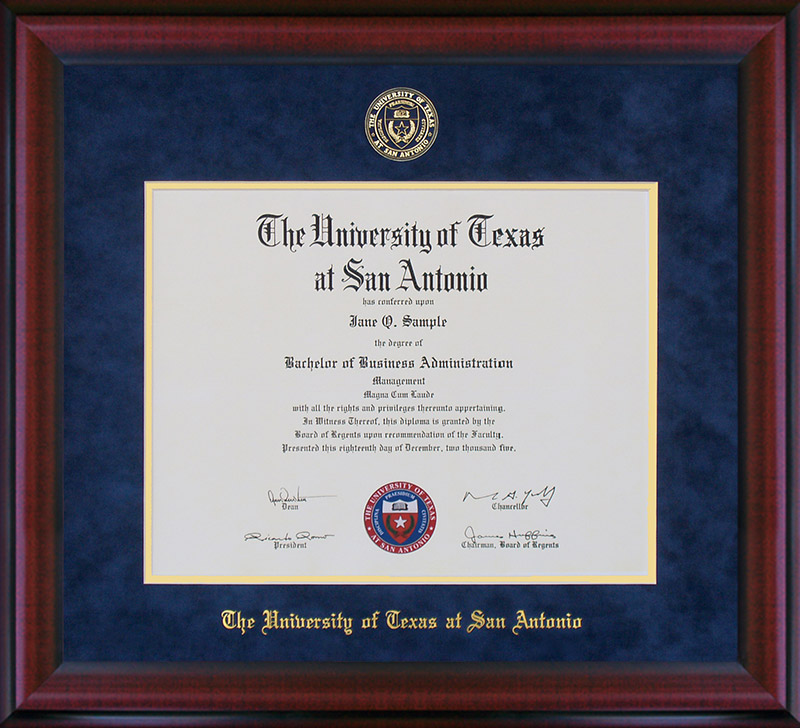 UT San Antonio Diploma Frame with Embossed Suede Mat Wordyisms